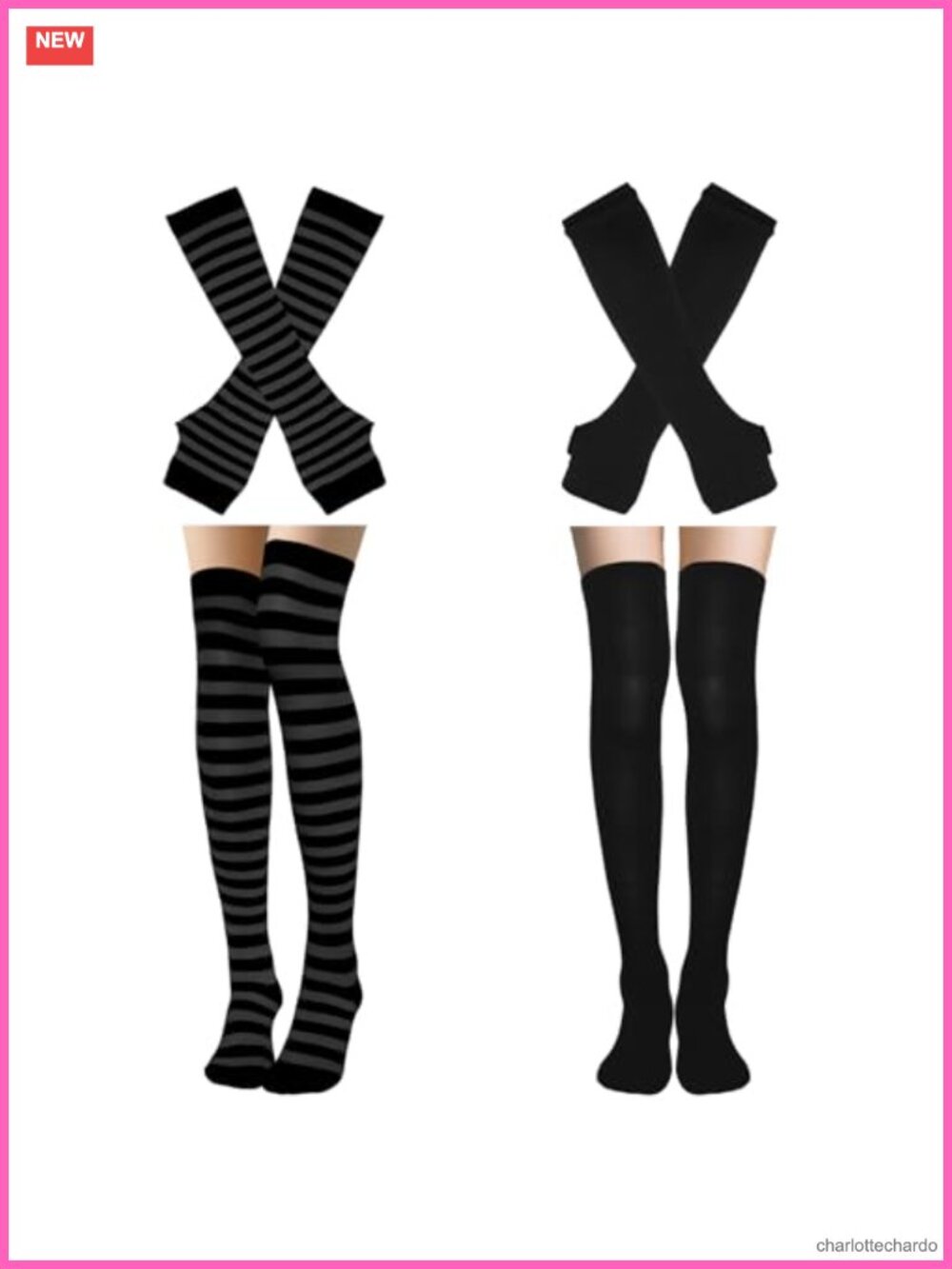Striped Knee High Socks & Fingerless Gloves Set